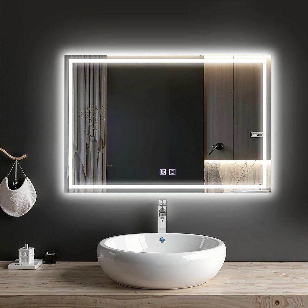 ♥LEDミラー♥ 鏡 ウォールミラー 壁掛け 明るさ調整 横掛け 40x60