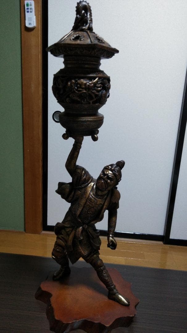 骨董　希少　武士　侍　灯籠　仏教　木彫り　アンティーク　置物　レトロ