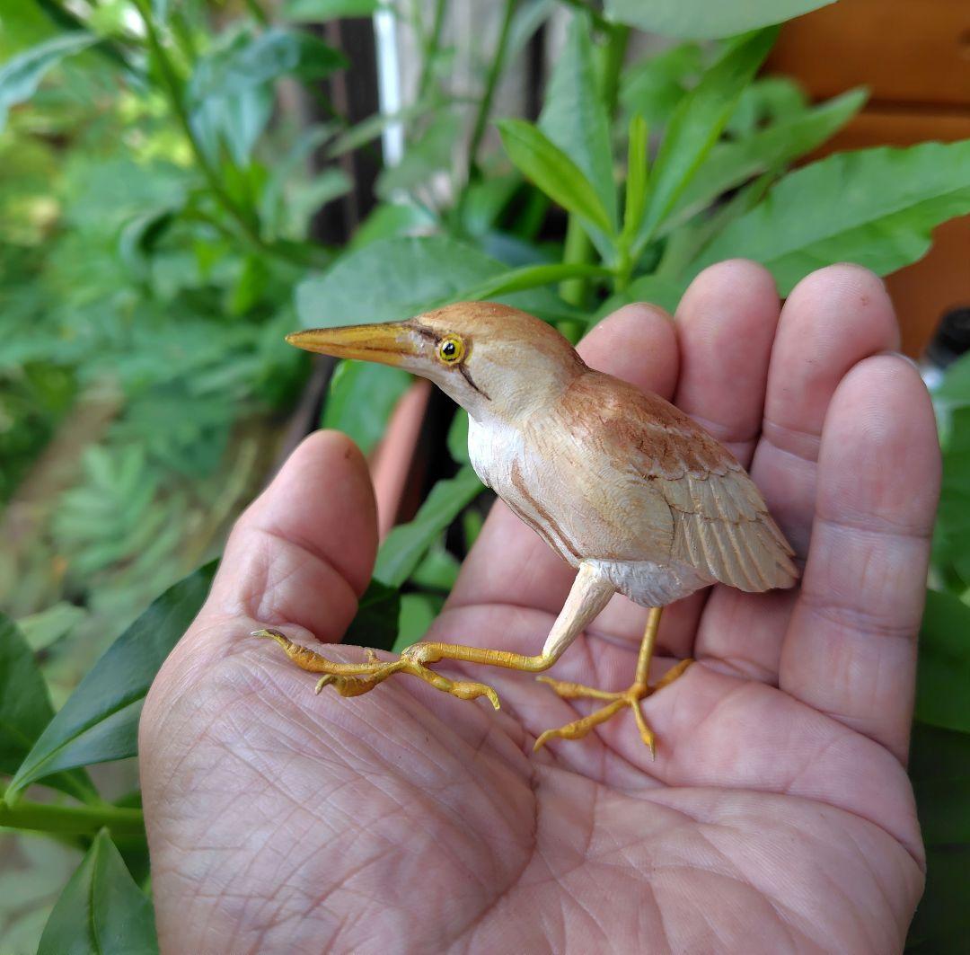 小さなバードカービング ヨシゴイ&アカショウビン 野鳥 木彫り