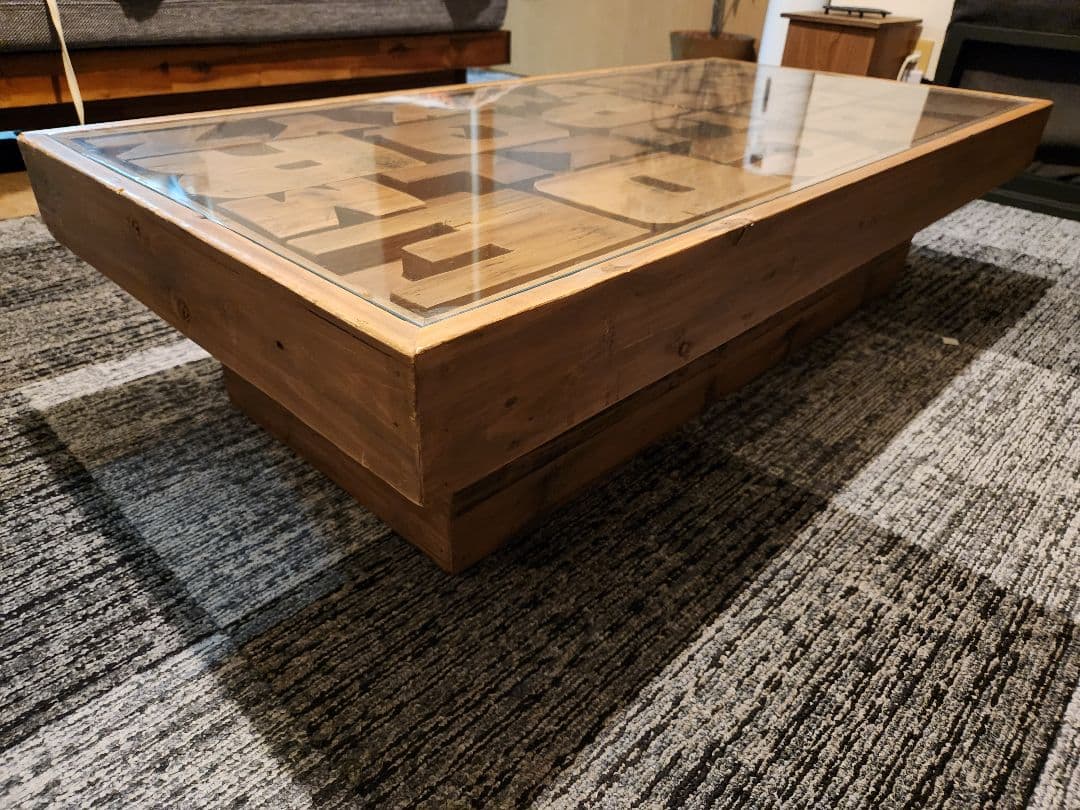 クラッシュゲート　センターテーブル　ローテーブル　ウッド　ガラス