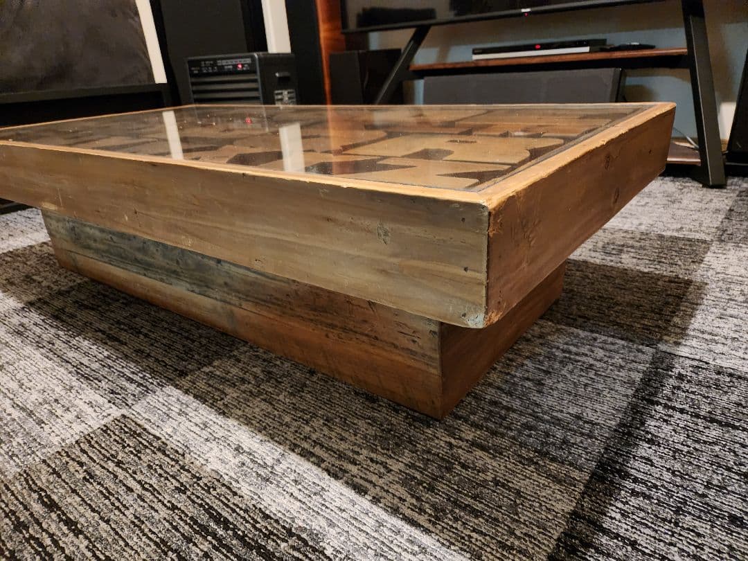 クラッシュゲート　センターテーブル　ローテーブル　ウッド　ガラス