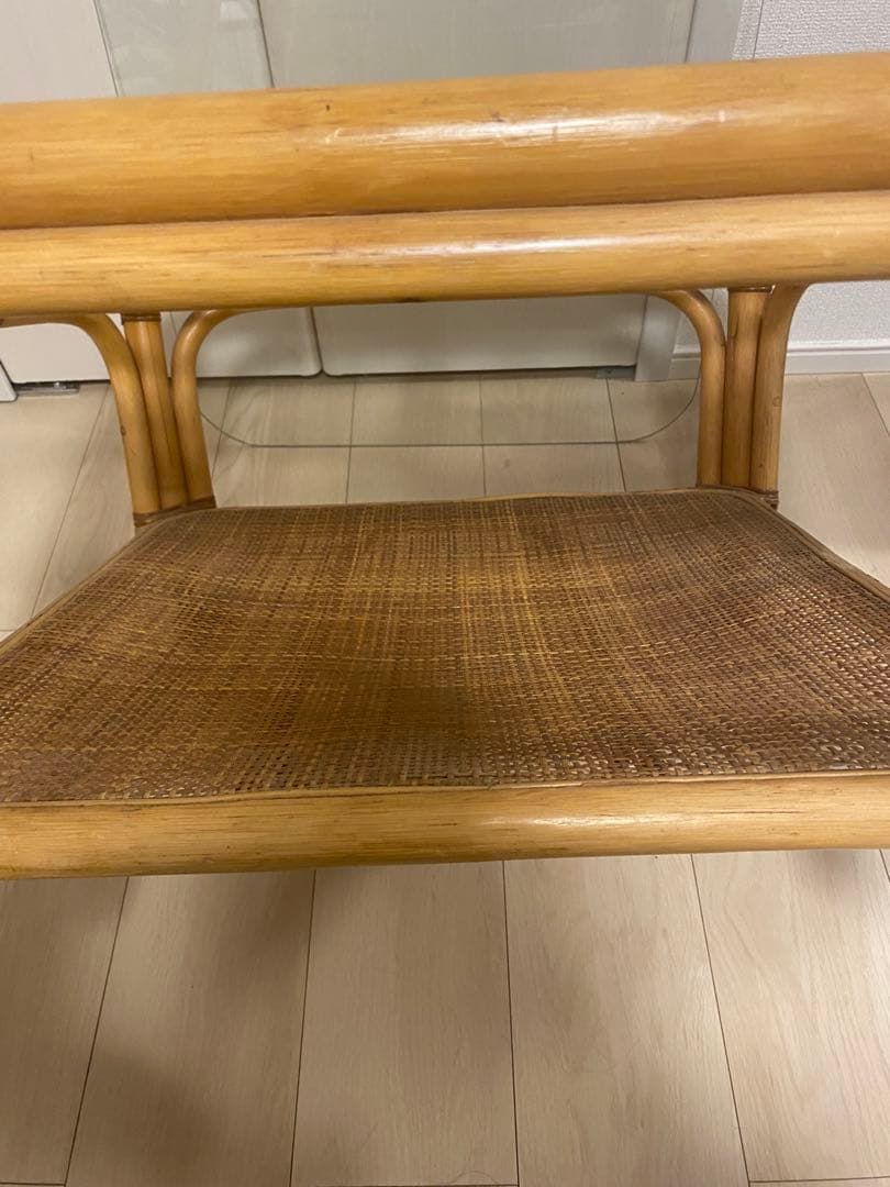 【訳アリ】籐　ラタン製　ガラステーブル 昭和レトロ　アンティーク　北欧　軽量