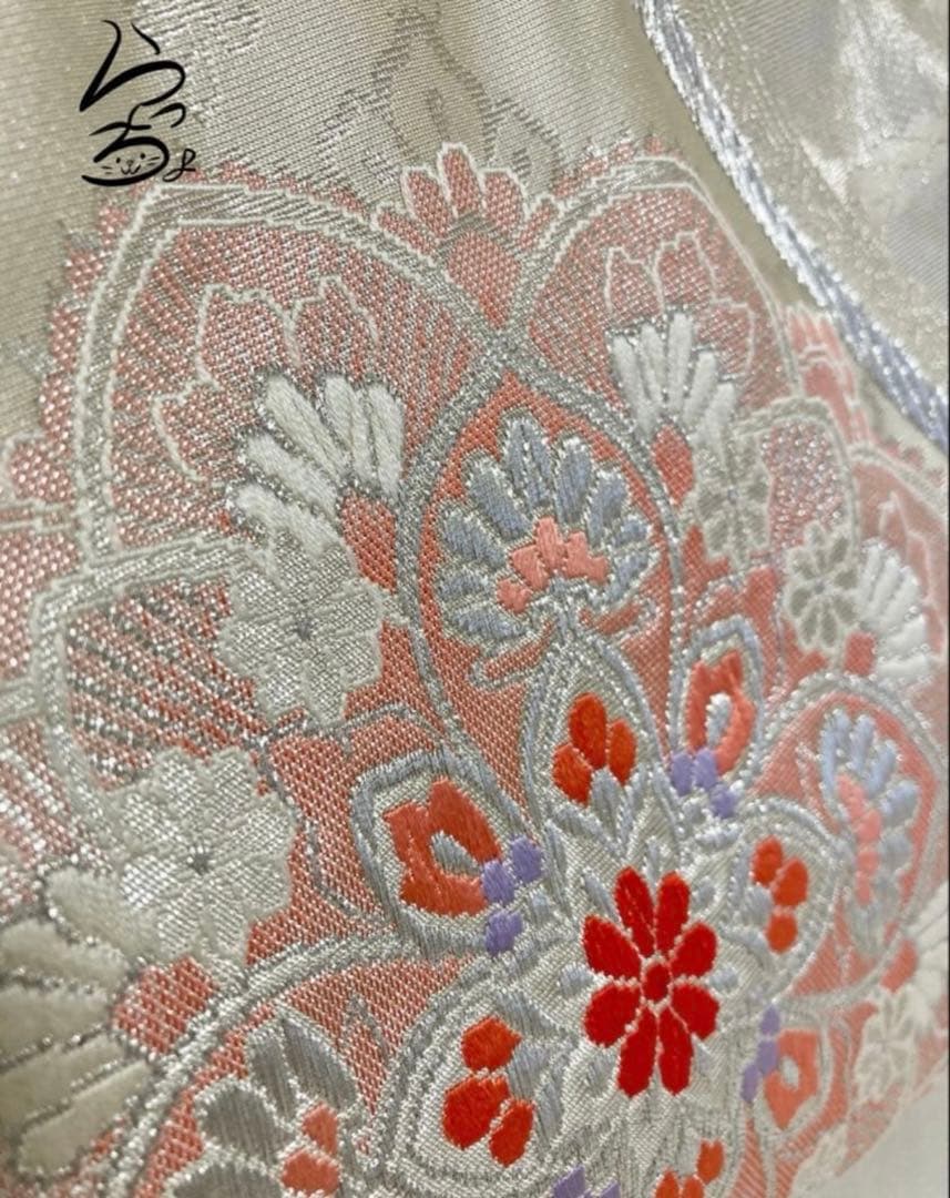 帯リメイク 華文 持ち手付きがま口バッグ