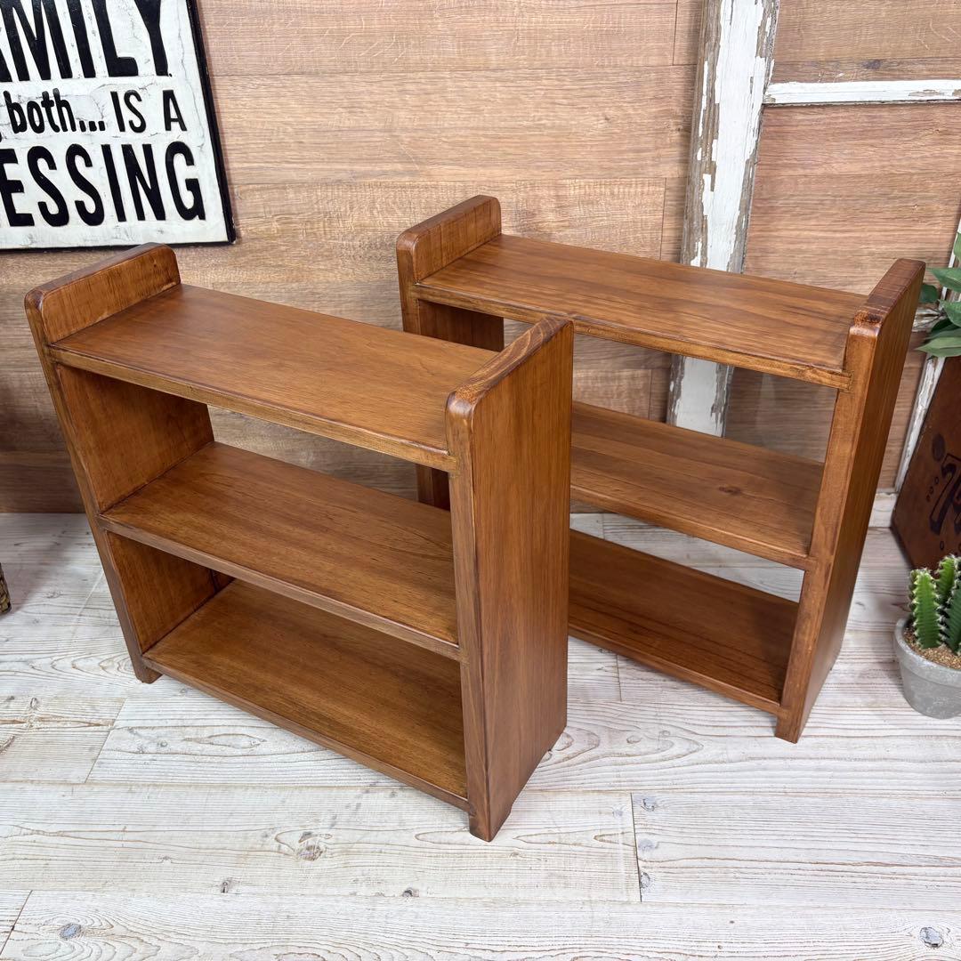 カントリー北欧調パイン材ラック三段2点セット木製収納家具シェフル飾り棚松材無垢材