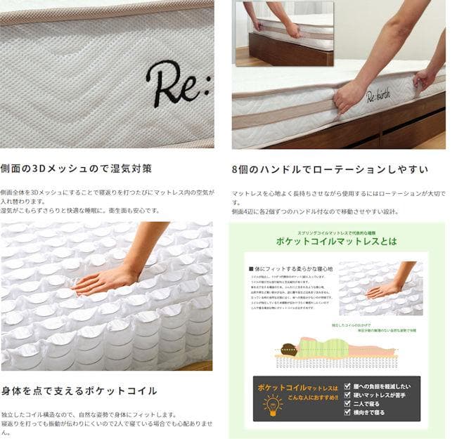 ポケットコイルマットレス セミダブル 厚み18cm 柔らかめ（1124