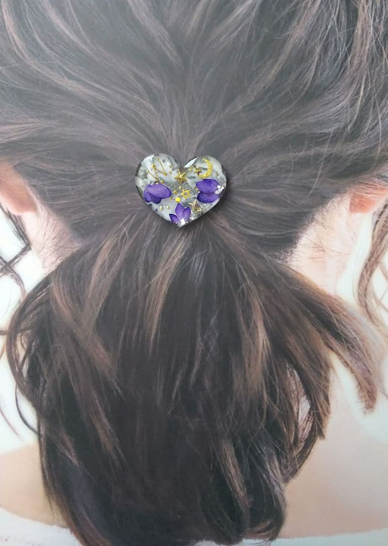 紫陽花とお星様 ハートレジンヘアゴム