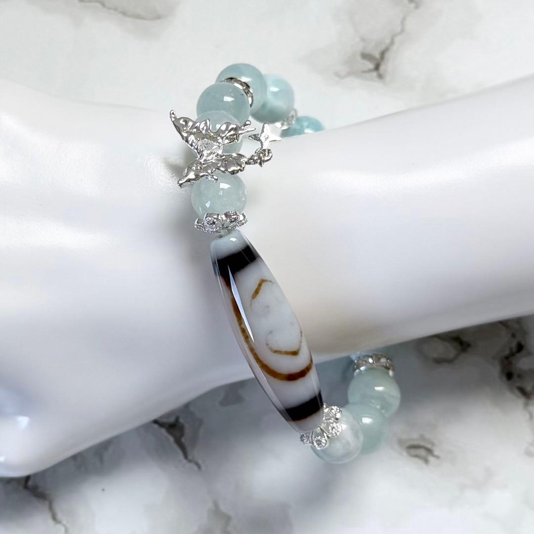 如意金剛二眼天珠&ラリマー&アクアマリン　ブレスレット　内径約16cm