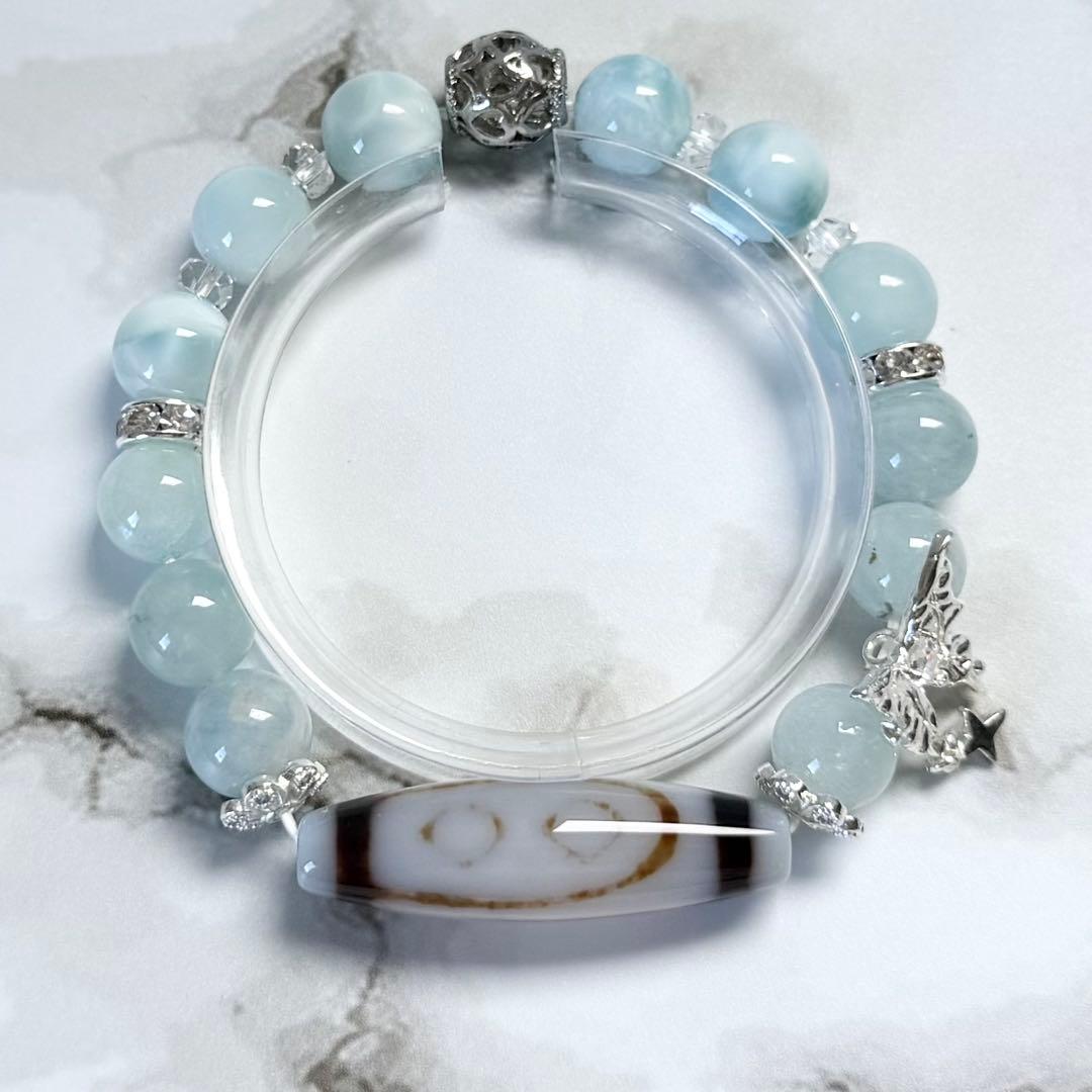 如意金剛二眼天珠&ラリマー&アクアマリン　ブレスレット　内径約16cm