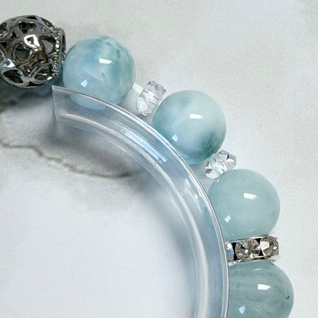 如意金剛二眼天珠&ラリマー&アクアマリン　ブレスレット　内径約16cm