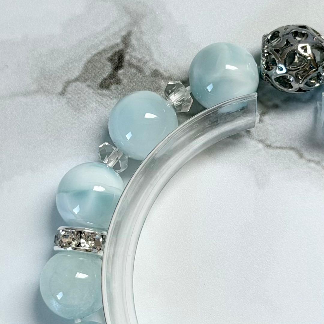 如意金剛二眼天珠&ラリマー&アクアマリン　ブレスレット　内径約16cm