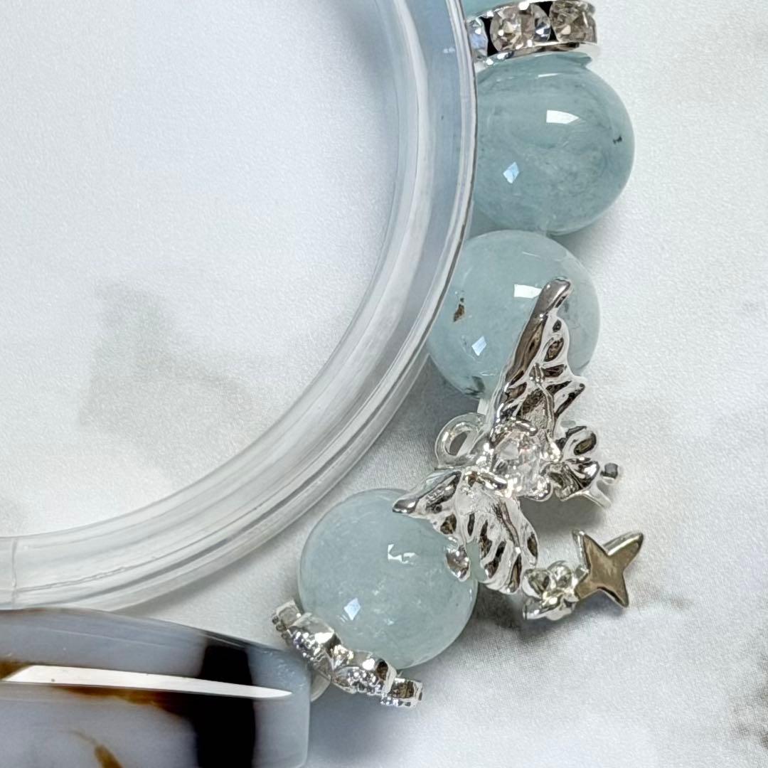 如意金剛二眼天珠&ラリマー&アクアマリン　ブレスレット　内径約16cm