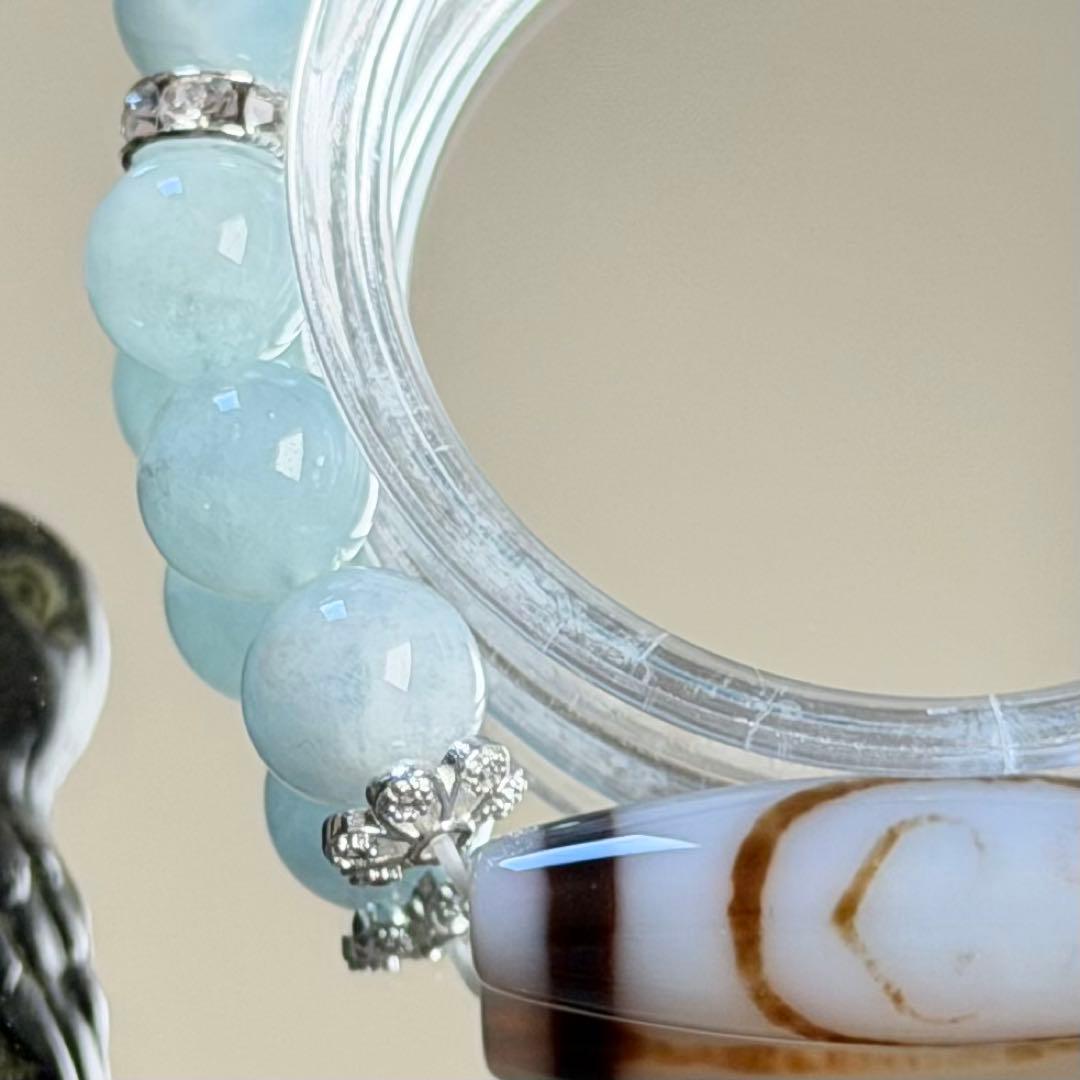 如意金剛二眼天珠&ラリマー&アクアマリン　ブレスレット　内径約16cm