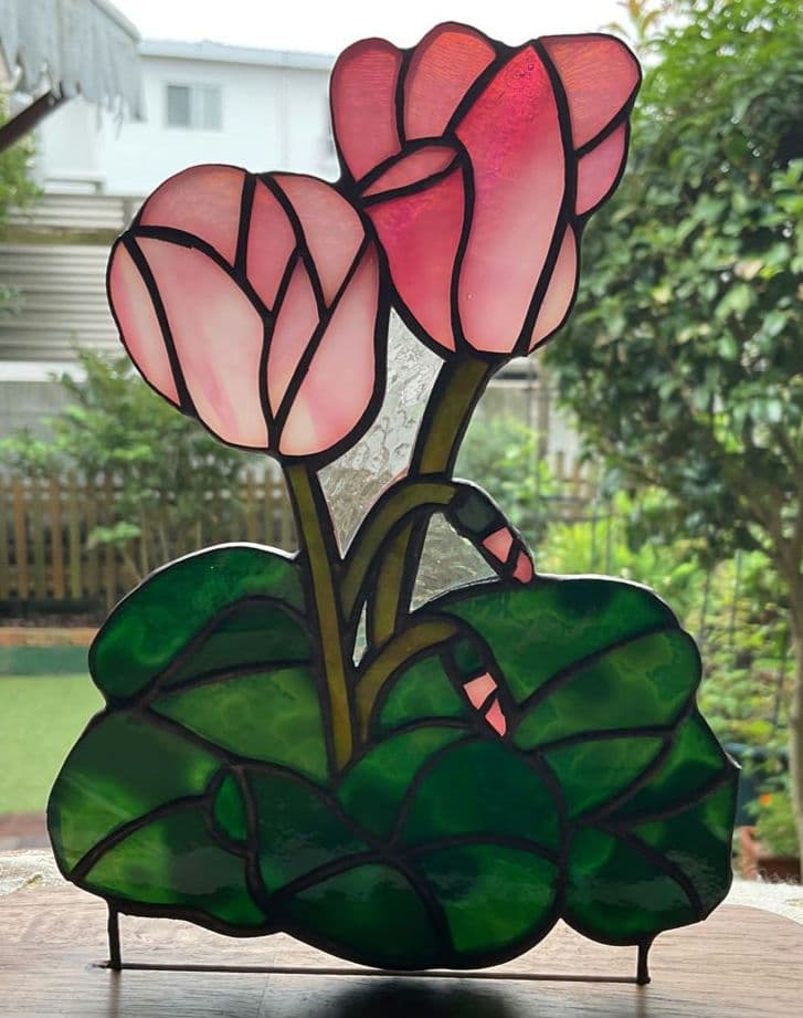 ステンドグラスパネル　シクラメン(ピンク)