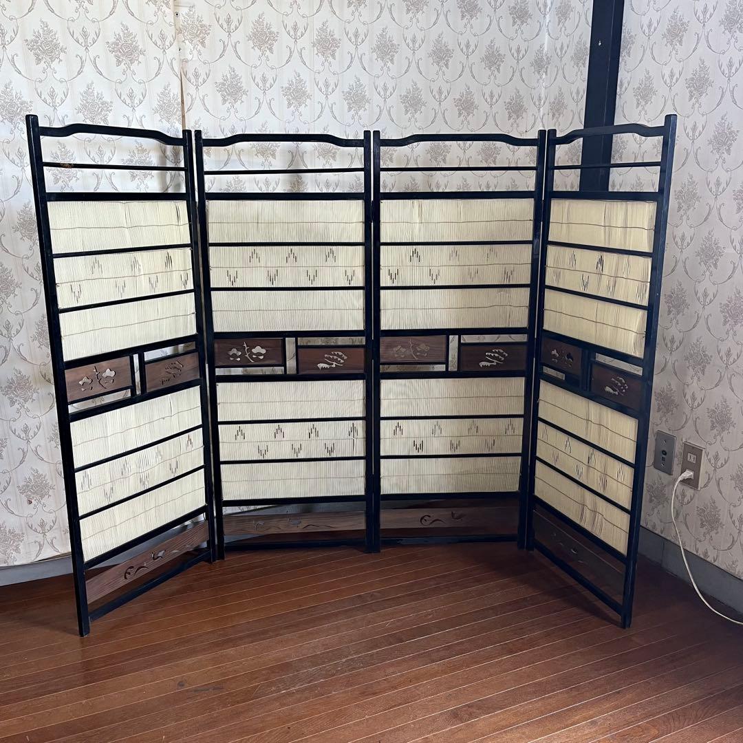【アンティーク】昭和レトロ 4連 衝立 パーテーション 目隠し 間仕切り 古道具