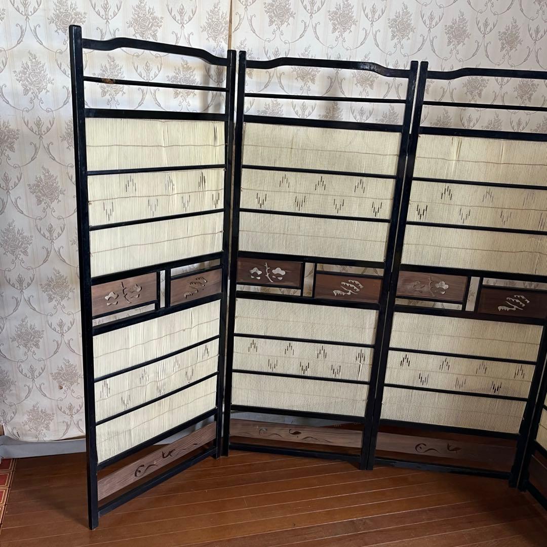 【アンティーク】昭和レトロ 4連 衝立 パーテーション 目隠し 間仕切り 古道具