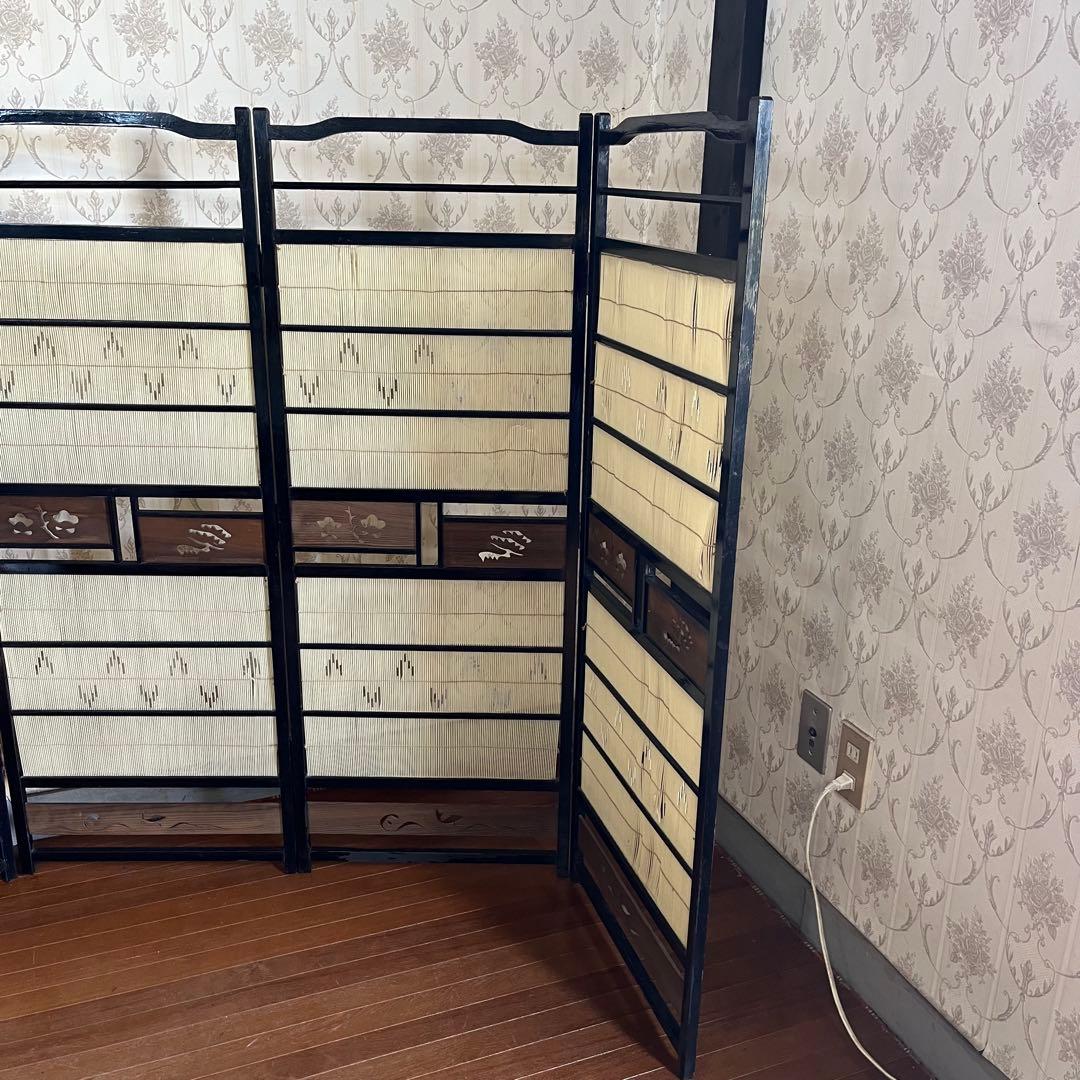 【アンティーク】昭和レトロ 4連 衝立 パーテーション 目隠し 間仕切り 古道具