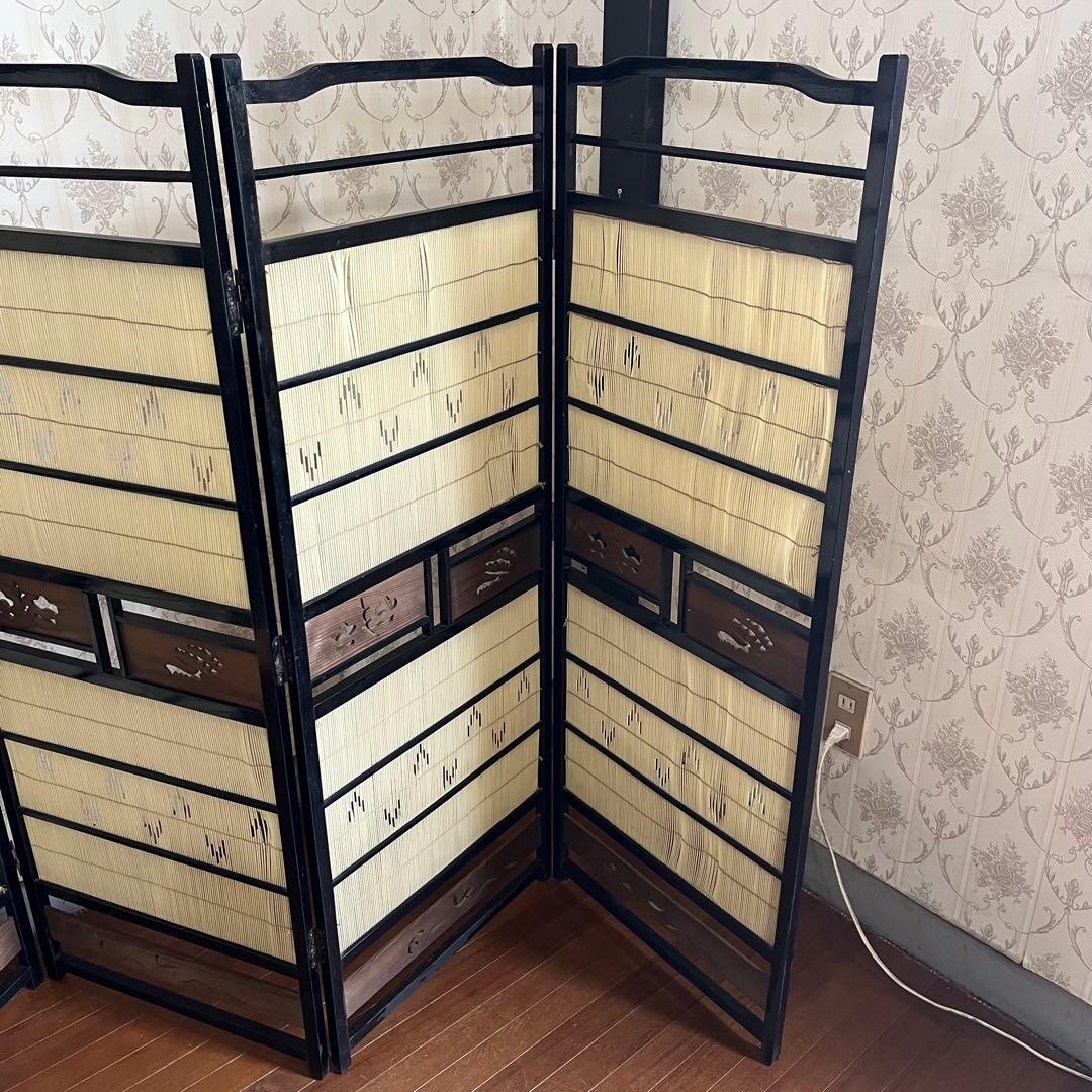【アンティーク】昭和レトロ 4連 衝立 パーテーション 目隠し 間仕切り 古道具