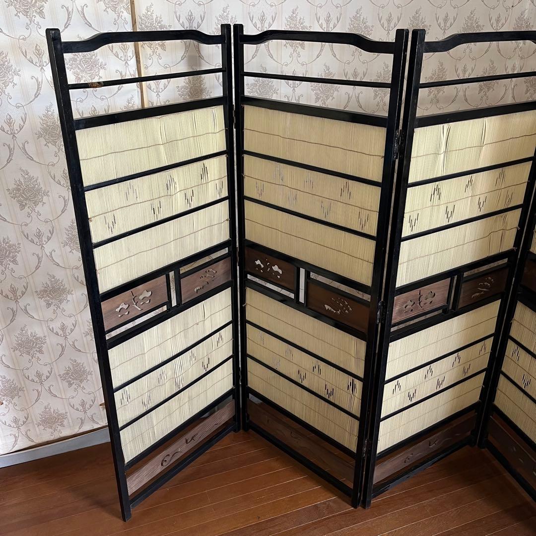 【アンティーク】昭和レトロ 4連 衝立 パーテーション 目隠し 間仕切り 古道具