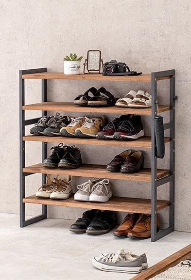 オープンシェルフ 棚 ラック シューズ 靴箱 収納 幅85cm 5段 ブラック