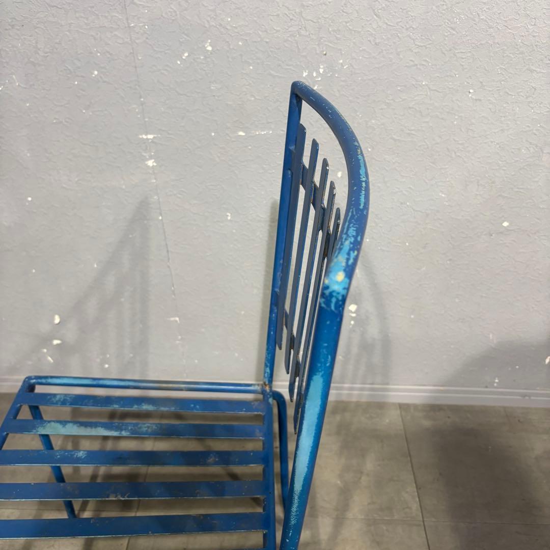 青色金属製 ガーデンチェア アンティーク