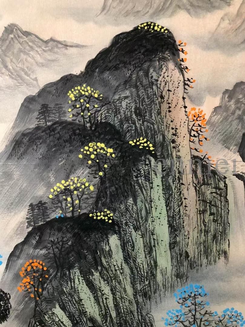 中国古美術・白雪石款・仙縁福地・四尺横幅掛軸・純手描き・文