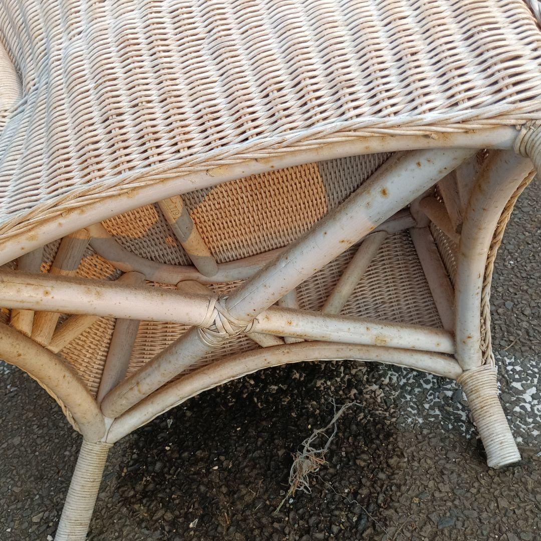 3630）ホワイトラタンアームチェアとテーブルセット　籐家具　手渡し希