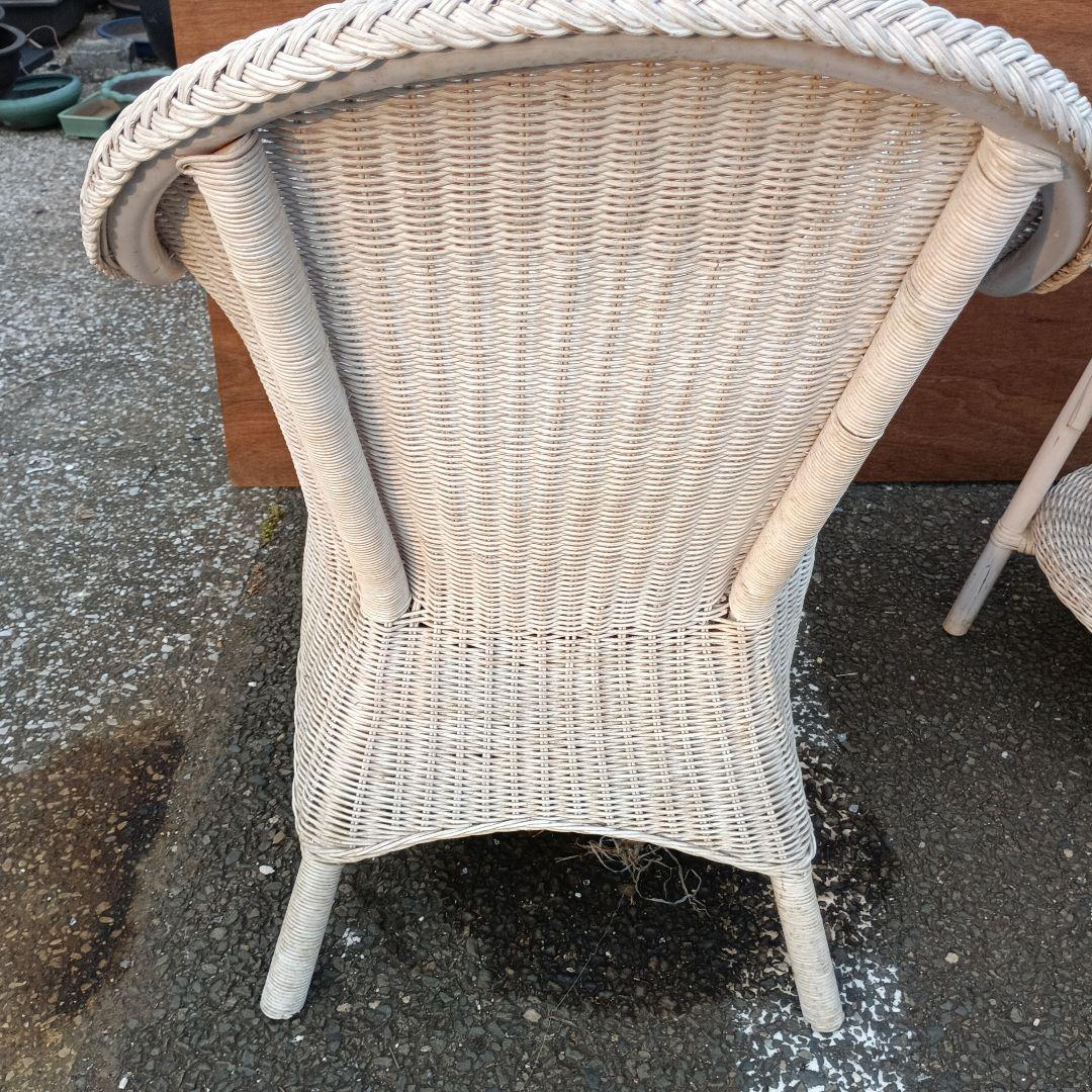 3630）ホワイトラタンアームチェアとテーブルセット　籐家具　手渡し希