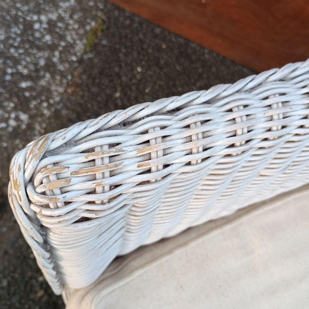 3630）ホワイトラタンアームチェアとテーブルセット　籐家具　手渡し希