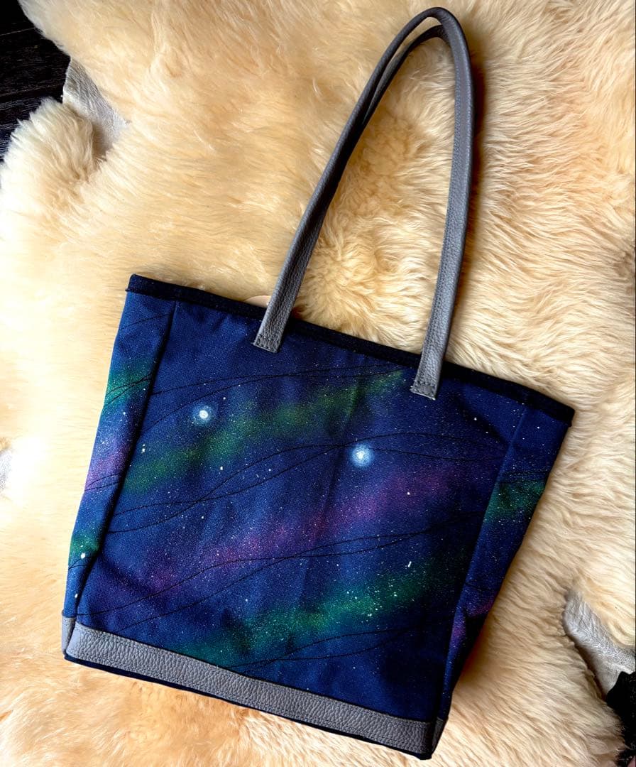 (手づくり)\"メランコリーライト\"ネコとパリと夜景のトートバッグ　アップリケねこ