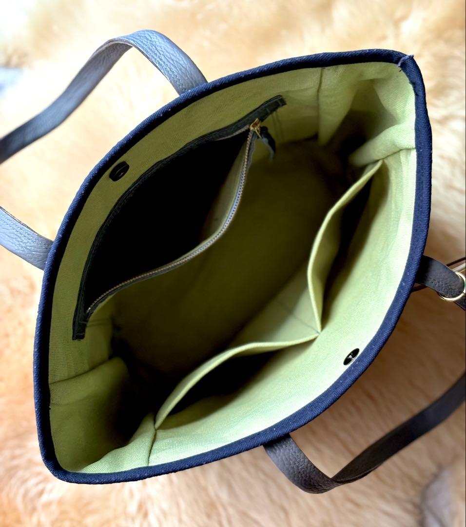 (手づくり)\"メランコリーライト\"ネコとパリと夜景のトートバッグ　アップリケねこ