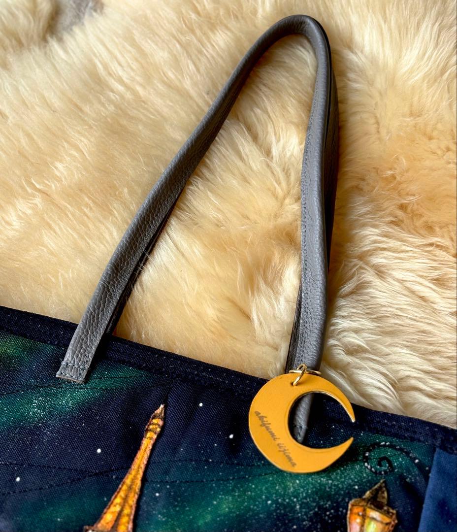 (手づくり)\"メランコリーライト\"ネコとパリと夜景のトートバッグ　アップリケねこ