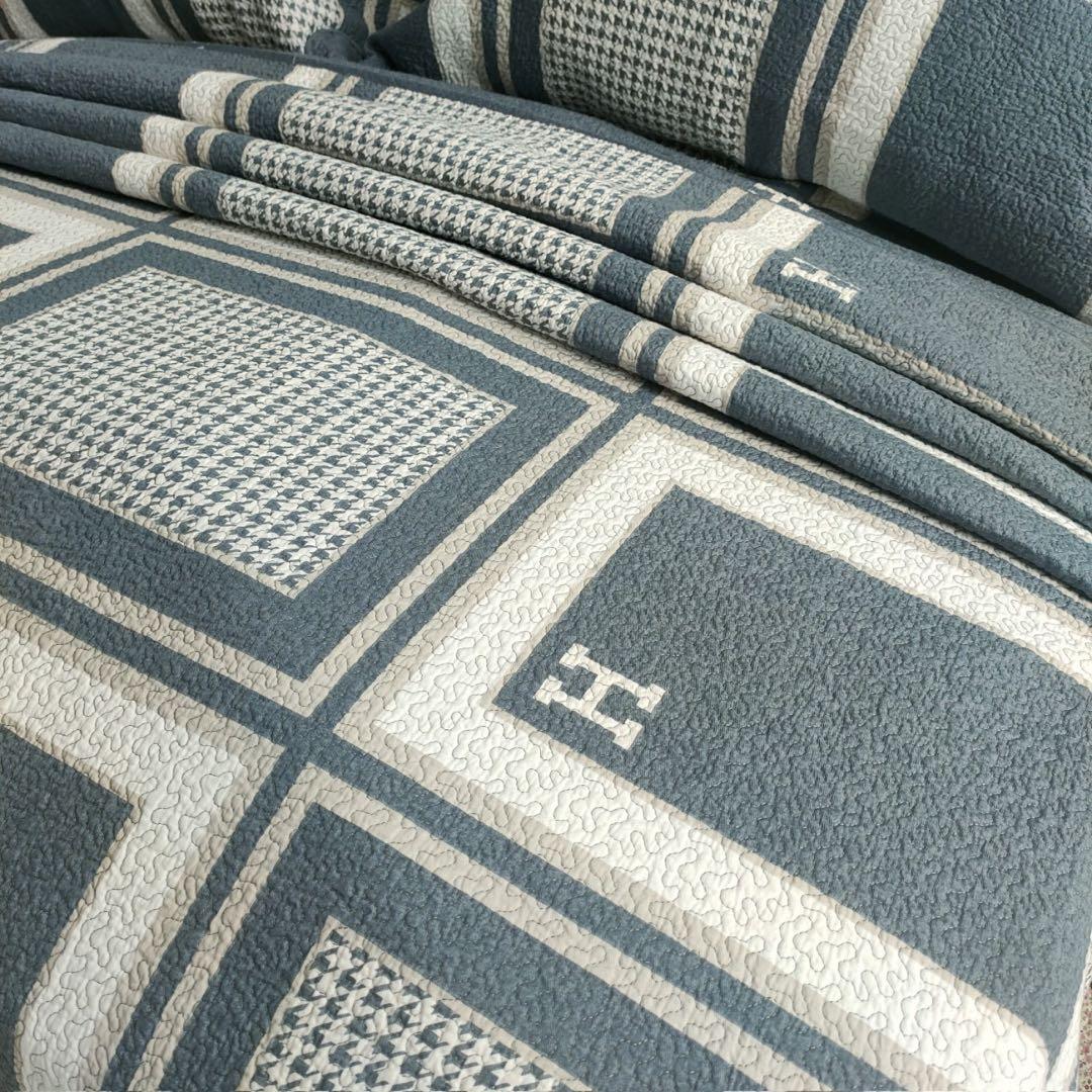 キルトベッドカバー3点セット綿マルチカバー キルティング QNG