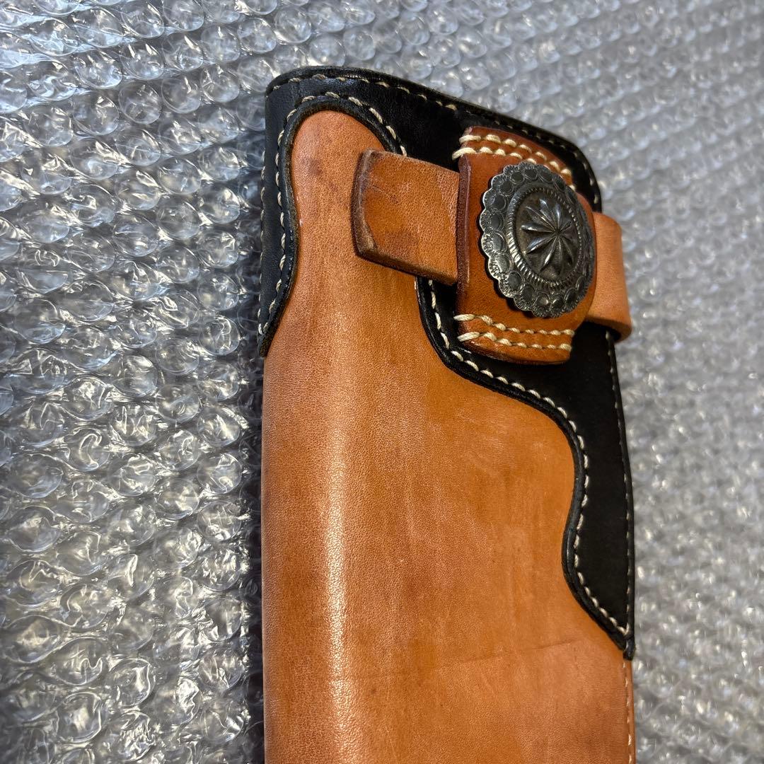 本革　ロングウォレット　コンチョ