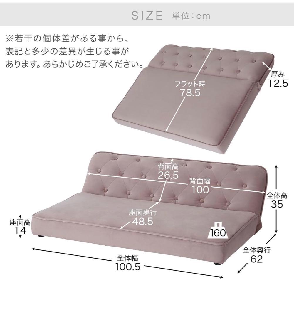 LOWYA ロウヤ ソファー 2人掛け ローソファー ベルベット調 幅100cm