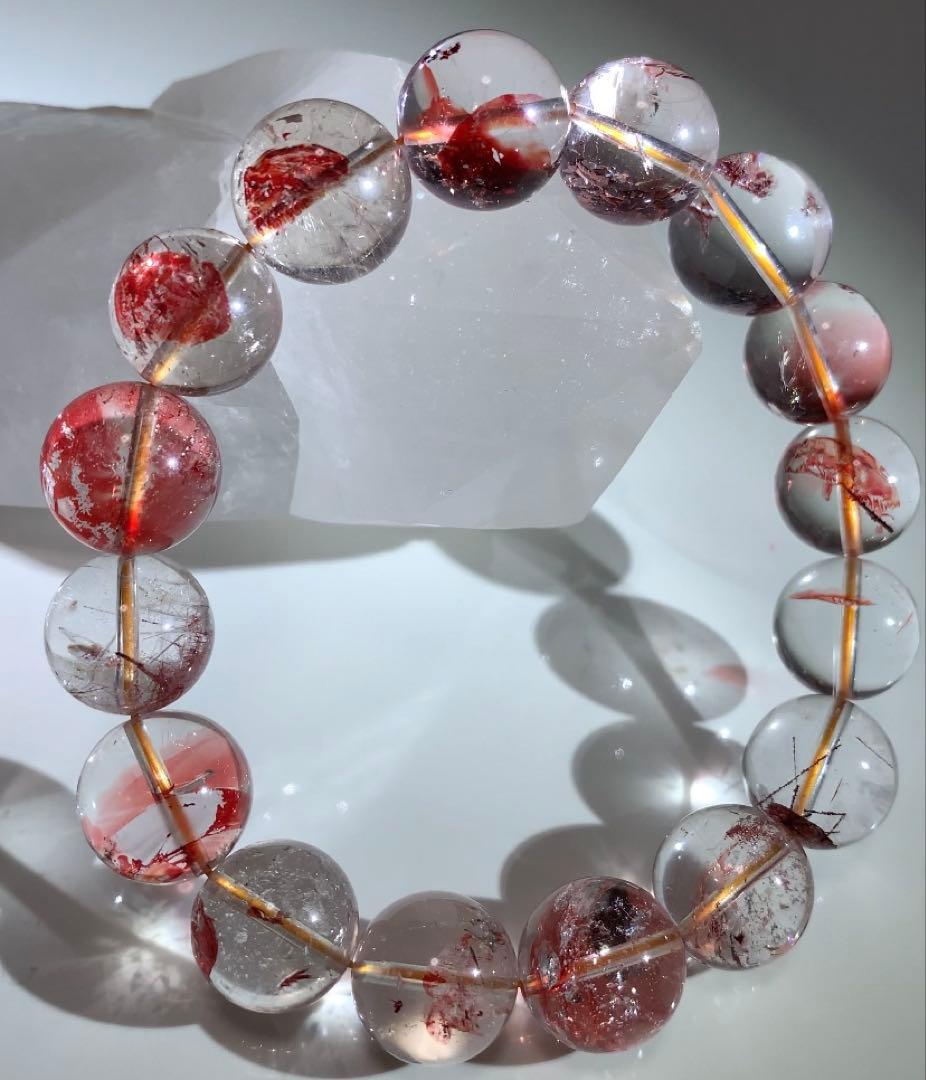 澄んだエネルギーが流れる❣️《高品質》　レッドオーロラクォーツ　ブレスレット