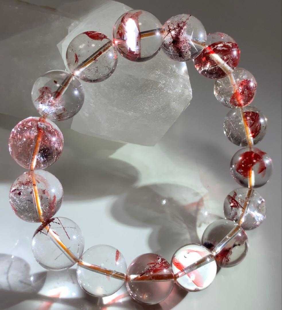 澄んだエネルギーが流れる❣️《高品質》　レッドオーロラクォーツ　ブレスレット