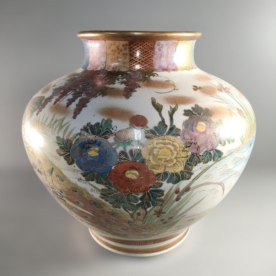A1389-8/薩摩焼/金襴手色絵花鳥図花瓶/飾壺/花入/花器/華道具/ - メルカリ