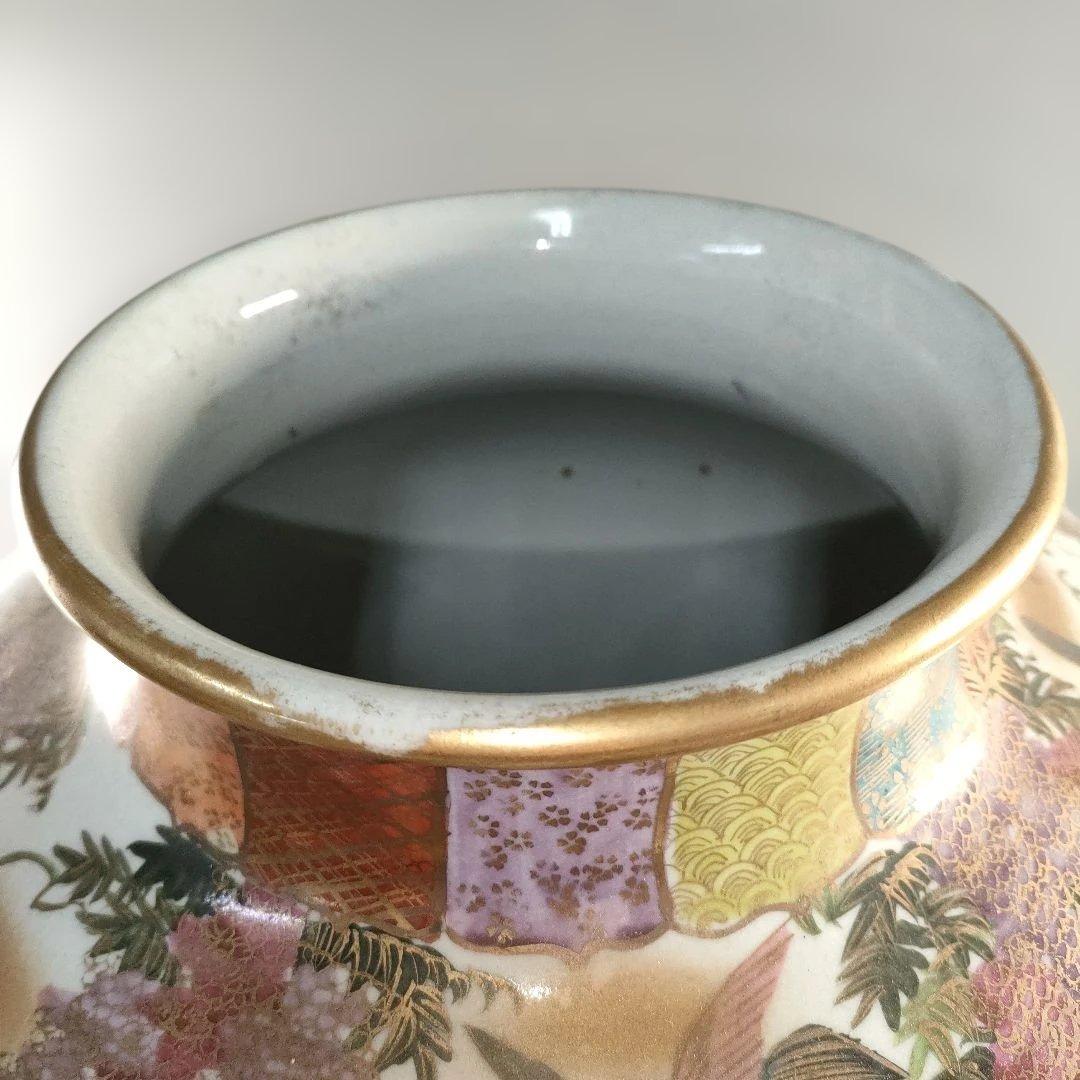 A1389-8/薩摩焼/金襴手色絵花鳥図花瓶/飾壺/花入/花器/華道具/ - メルカリ