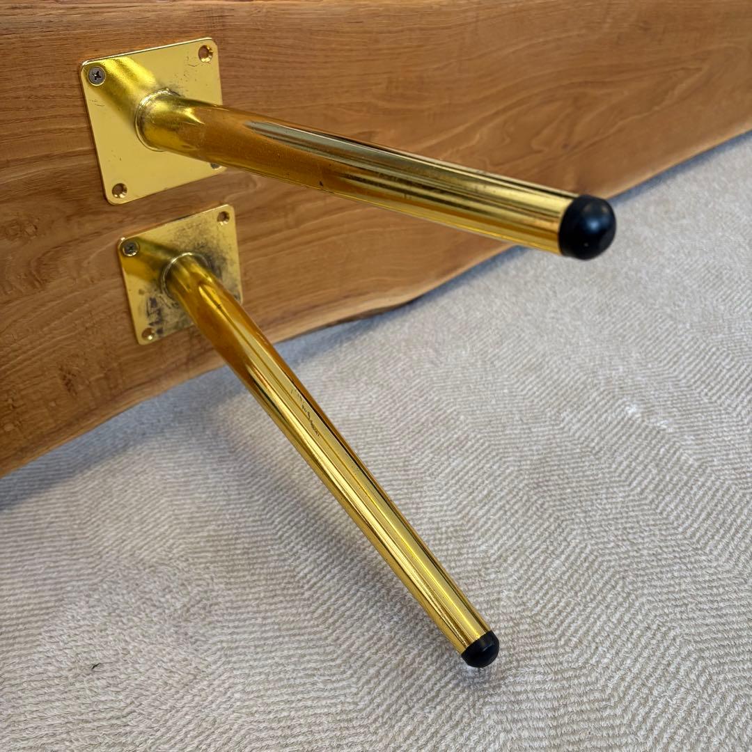 無垢材ナチュラルウッドテーブル ゴールド脚