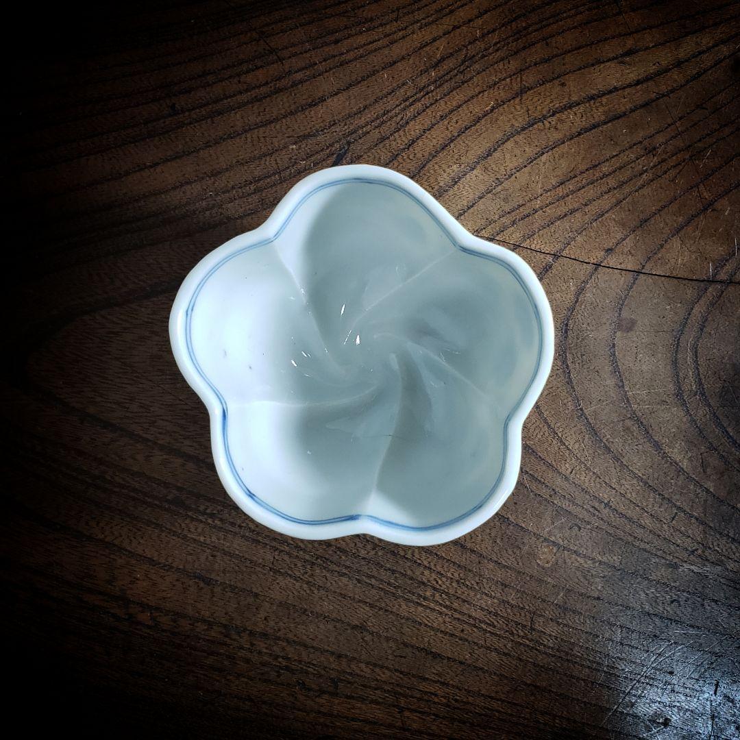 向付 染付 古伊万里 捻り花形 葵 草文様 江戸 訳あり ニュウ 小鉢 蕎麦