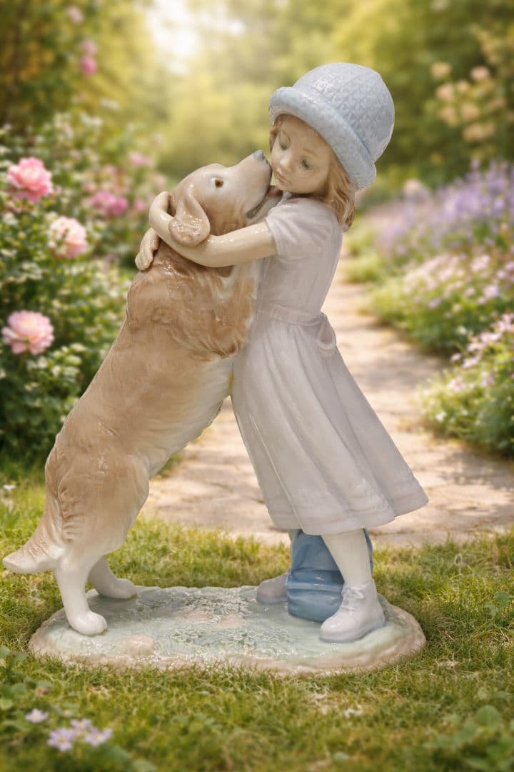 極美 LLADRO リヤドロ 待ってたよ! 犬と少女 西洋陶磁 陶芸2001年