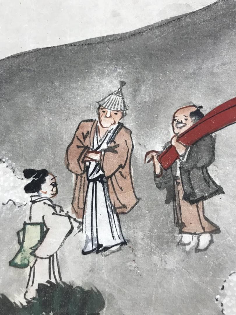 模写】英一蝶/花見宴会図/人物図/掛軸/名家伝来/AD-122