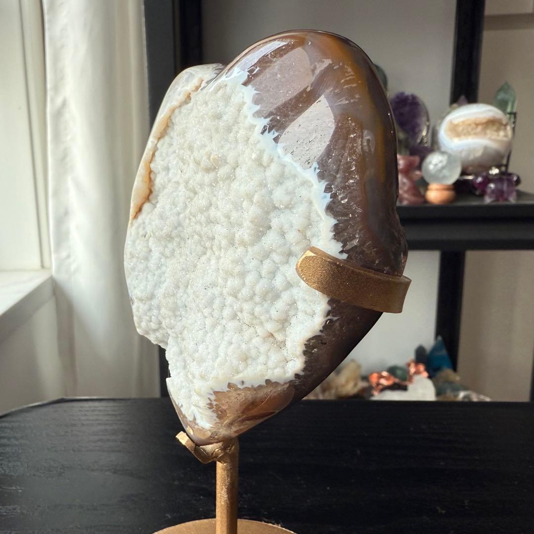 天然石シュガー水晶共生瑪瑙のハート 置物 台座付きNO.121015