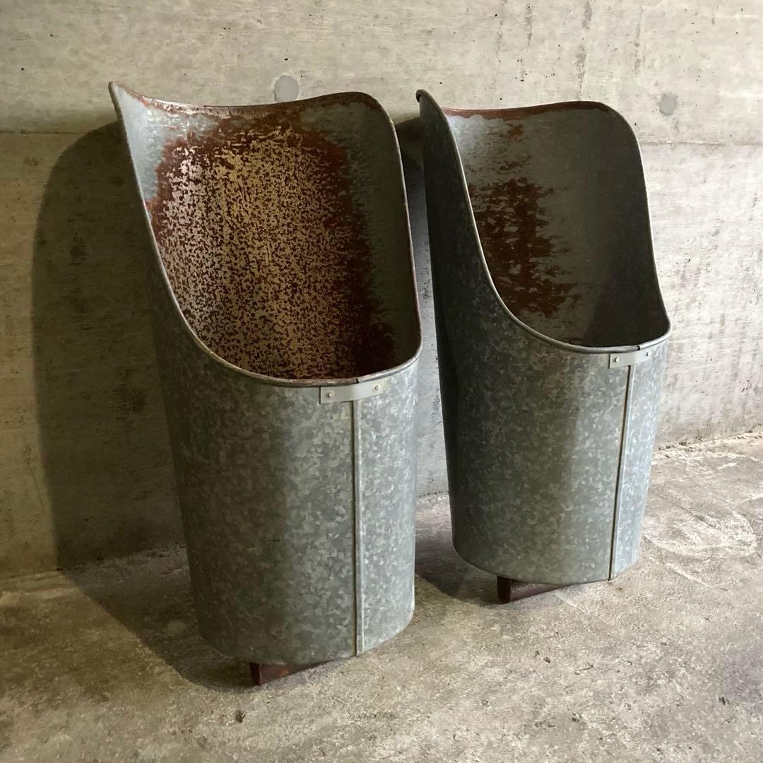 バケツ スコップ 穀物 藁 ブリキ 金属 2点 農具 古道具 シャビー
