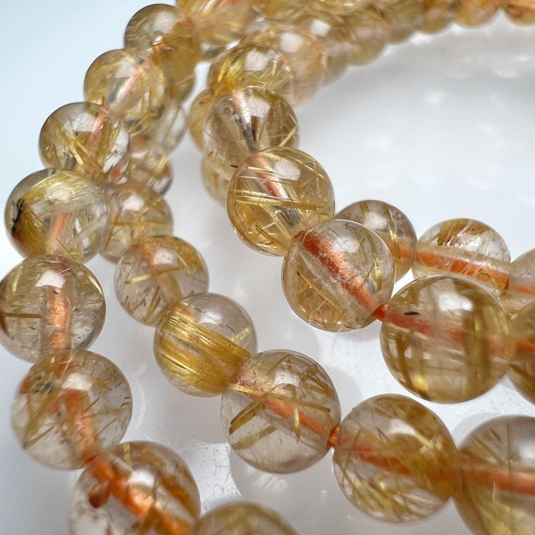 【81222】ハイグレード ゴールドルチルクォーツ5mm54cm 3連巻きブレス