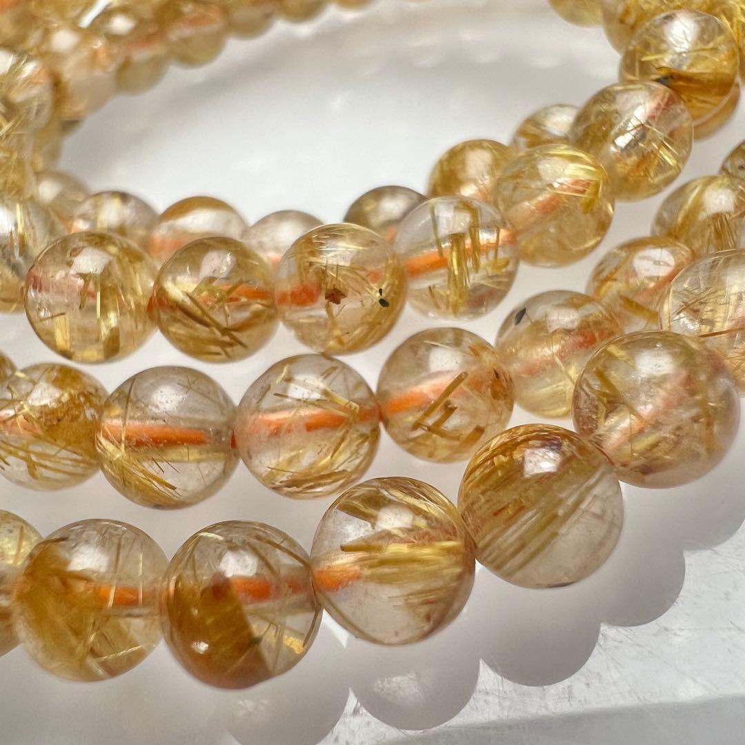 【81222】ハイグレード ゴールドルチルクォーツ5mm54cm 3連巻きブレス