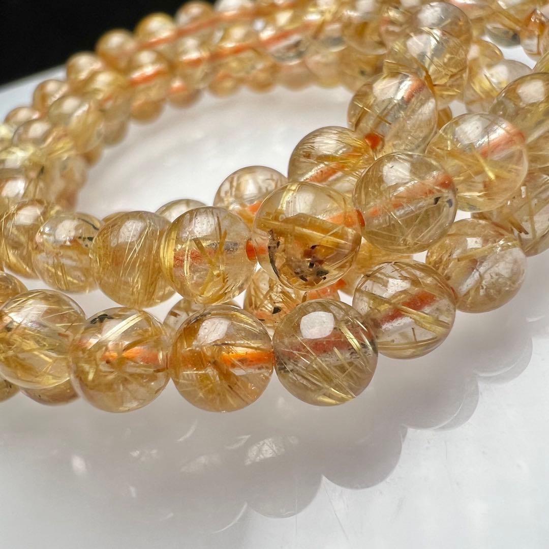 【81222】ハイグレード ゴールドルチルクォーツ5mm54cm 3連巻きブレス