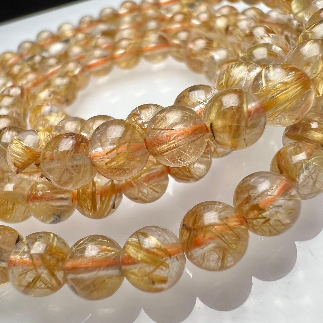 【81222】ハイグレード ゴールドルチルクォーツ5mm54cm 3連巻きブレス