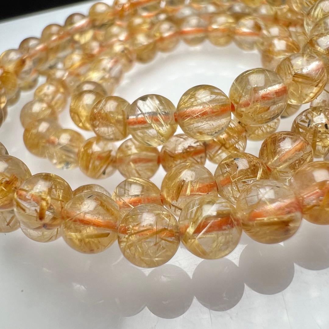 【81222】ハイグレード ゴールドルチルクォーツ5mm54cm 3連巻きブレス