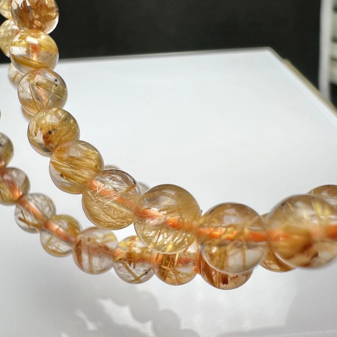 【81222】ハイグレード ゴールドルチルクォーツ5mm54cm 3連巻きブレス